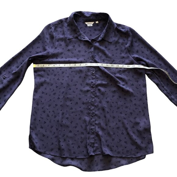 Reitmans Blouse Button Down Office Casual Roll-Up Sleeves Floral Purple Large - Picture 9 of 14
